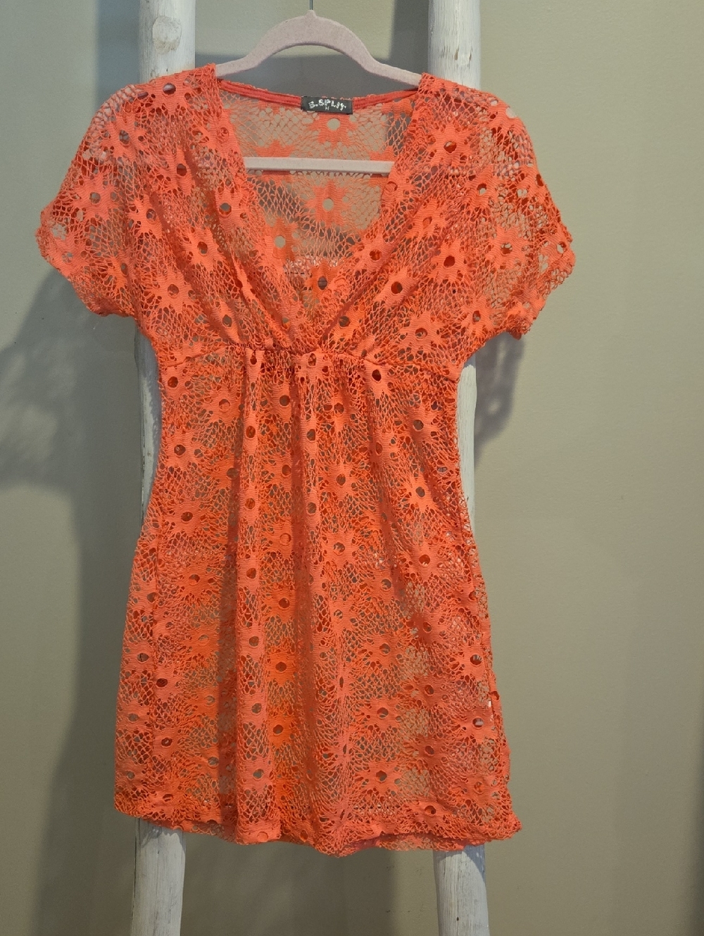 Crochet V-Neck Swim Coverup - Pink Medium Floral Lace